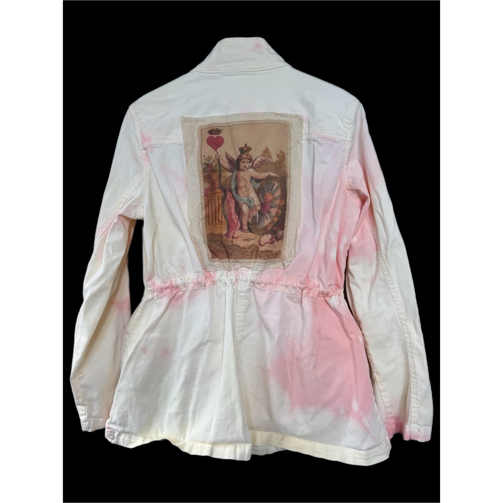 Upcycled Cupid Utility Jacket Pink Distressed Angel Art Jacket Romantic Boho